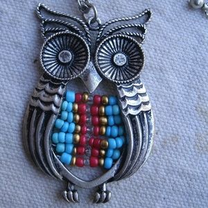 Vintage Beaded Owl Pendant Necklace